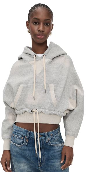 R13 Cinched Hem Popover Hoodie Heather Grey w/ Oatmeal M