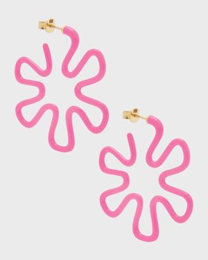 Pink Enamel Flower Hoop Earrings