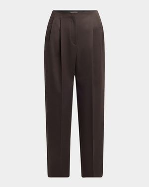 Pleated Wool Straight-Leg Ankle Trousers