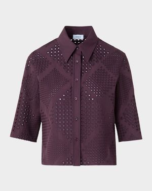 Diamond Eyelet Cropped Cotton Poplin Blouse