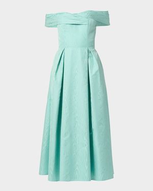 June Pleated Off-Shoulder Midi Dress