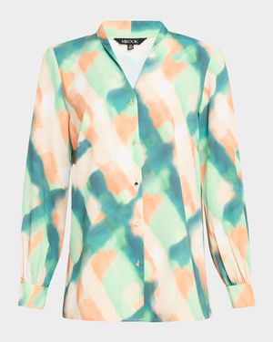 Abstract-Print Crepe De Chine Blouse