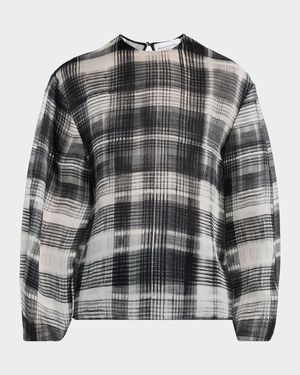 Briggs Fur-Print Balloon-Sleeve Silk Blouse