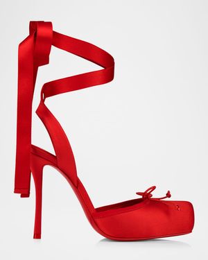 100mm Cassia Silk Ankle-Tie Ballerina Pumps