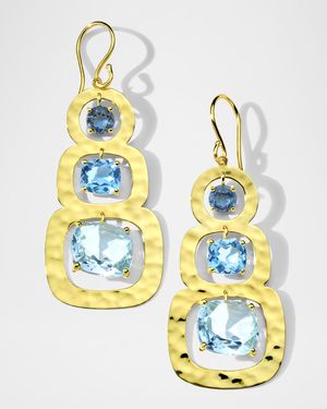 Rock Candy Rainbow Crinkle 3-Stone Earrings in 18K Gold