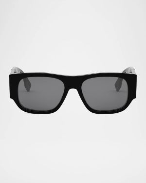 Men's Fendi Diagonal Acetate Rectangle Sunglasses