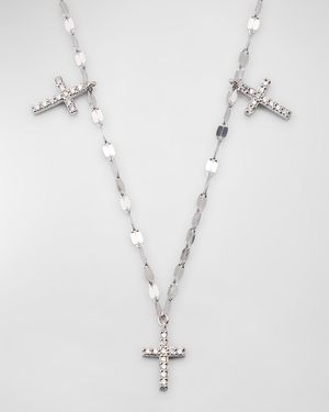 14K Yellow Gold Flawless Triple Mini Cross Charm Necklace