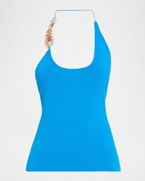 Nature Resin Bead Knit Halter Top