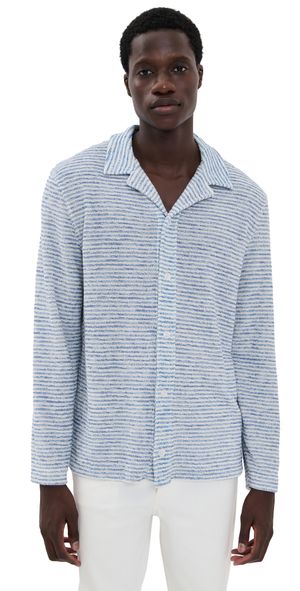 Officine Generale Kai Stripe Cotton Terry Shirt Cream/Cloud XXL
