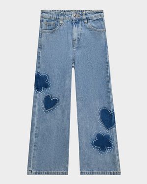 Girl's Rhinestone Wide-Leg Denim Jeans, Size 7-14
