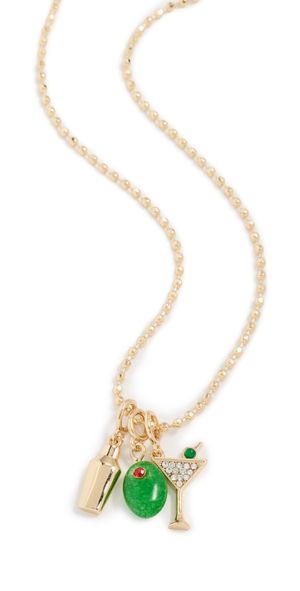 BaubleBar Martini Charm Necklace Green/Gold One Size