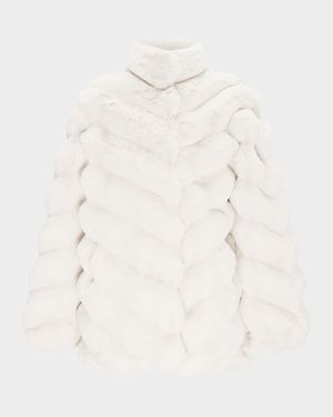 Fur-Free Chevron Faux Chinchilla Coat