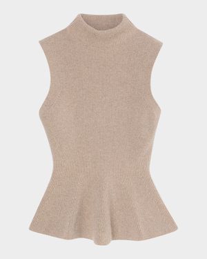 Sleeveless Wool-Cashmere Peplum Sweater
