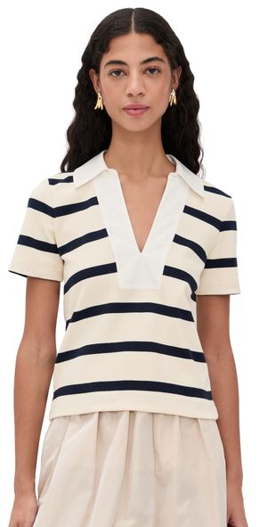 Tanya Taylor Melanie Top CREAM/MARITIME BLUE WIDE STRIP S