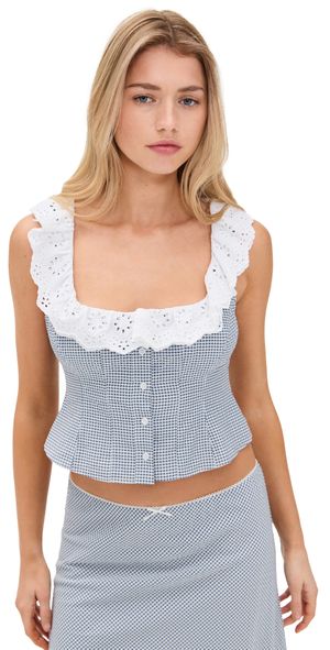 GUIZIO Gingham Paloma Lace Top Powder Blue M