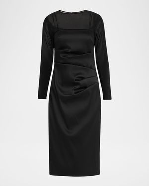 Draped Stretch Mikado Sheath Midi Dress