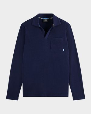 Men's Chest Pocket Long-Sleeve Polo Shirt