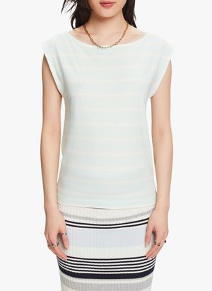 Esprit - Tee-shirt droit col bateau en coton mélangé - Taille L - Vert