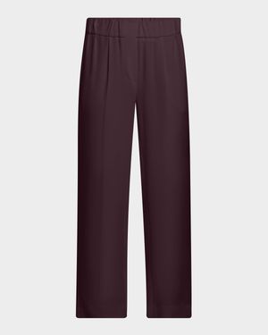 Silk Crepe Cady Tailored Straight-Leg Pull-On Pants