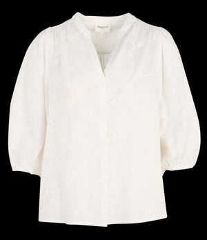 Maison 123 - Blouse col tunisien à broderies fleurs - Taille XL - Blanc