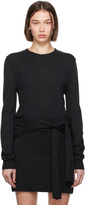 LEMAIRE Pull gris à panneau trompe l'œil