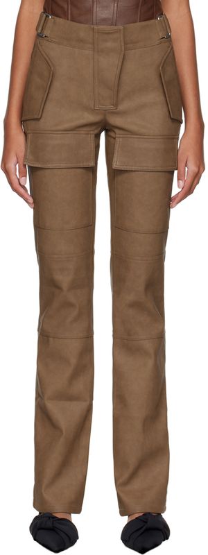 MISBHV Tan Moto Faux-Leather Trousers