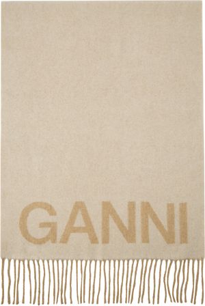 GANNI Off-White Fringed Scarf
