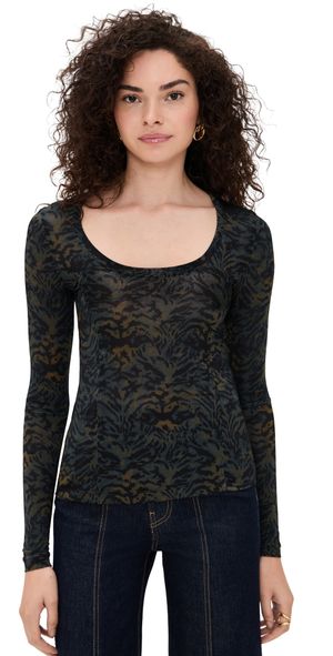 Ulla Johnson Aris Jersey Long Sleeve U-Neck Top DESERT JASPER L