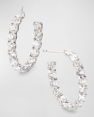 18K White Gold Inside Out Diamond Hoop Earrings, 4.80tcw, 0.5"L