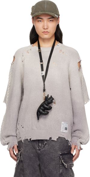 Maison MIHARA YASUHIRO Pull mauve en tricot à effet délavé au soleil