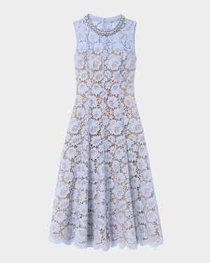 Embellished Fine Lace Midi Dress