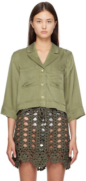 GANNI Khaki Cropped Shirt