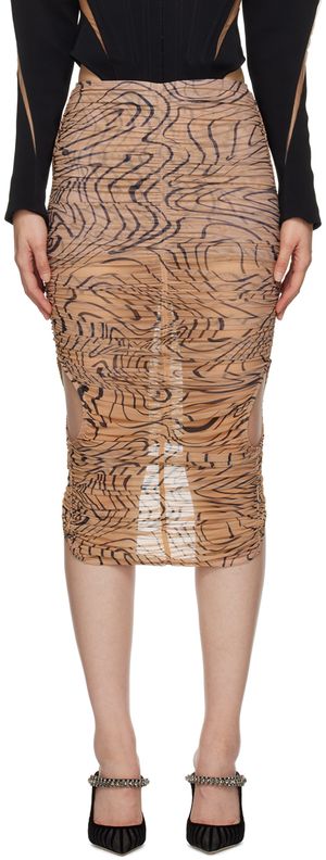 Mugler Tan Draped Midi Skirt