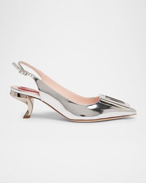 Virgule Metallic Buckle Slingback Pumps