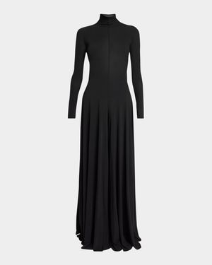 Sheer Open-Back Turtleneck Jumpsuit