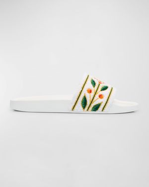 Men's Embroidered Cotton Slide Sandals