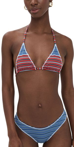 Frankies Bikinis Paradise Cotton Bikini Top Red Summer Stripe XL