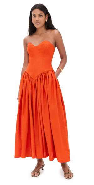 Fe Noel Georgia Sweetheart Midi Dress Fiery Orange L