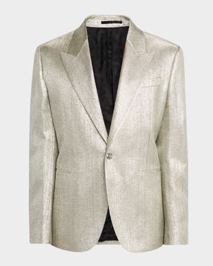 Men's Peak-Lapel Metallic-Woven Evening Jacket