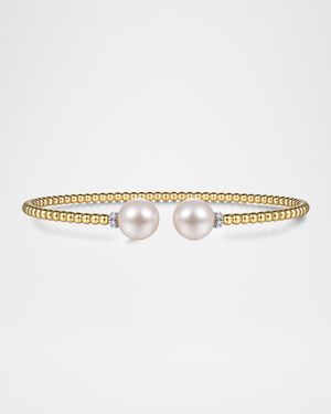 14K Yellow Gold Bujukan Diamond and Pearl Split Bangle