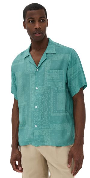 Bather Teal Tonal Bandana Camp Shirt Teal XL