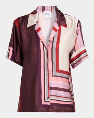 Solange Geometric Stripe Satin Top