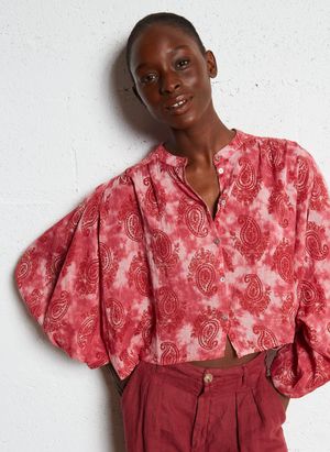 Maison Hotel - Chemise courte imprimée en coton - Taille L - Rose