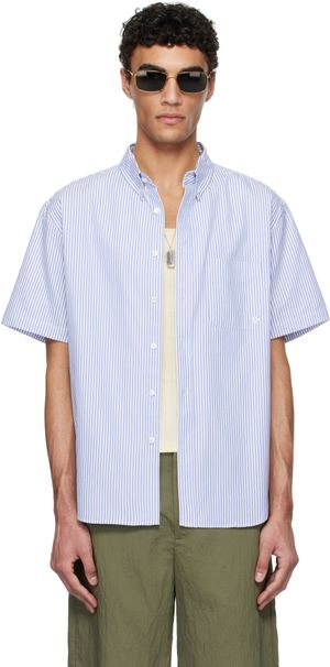 vowels Chemise à manches courtes blanc et bleu à boutons