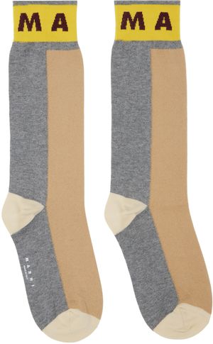 Marni Chaussettes contrastées brun et gris en coton