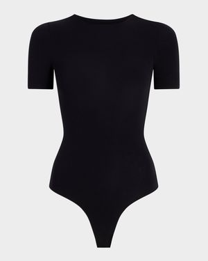 Ballet Short-Sleeve Microfiber Thong Bodysuit