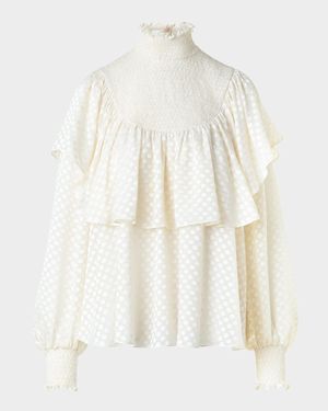 Diamond Dot Devore Flounce Blouse