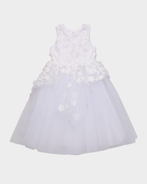 Girl's Lauren 3D Flower Embellished Tulle Dress, Size 2-12