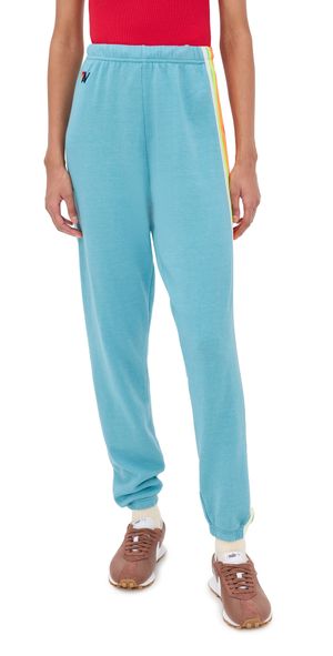 Aviator Nation 5 Stripe Sweatpants Aquamarine/White Neon XL