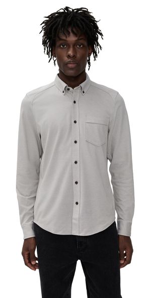 Rhone Effortless Oxford Button Down Shirt Foggy Taupe Heather L